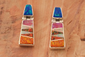 Calvin Begay Fire and Ice Opal Sterling Silver Post Earrings